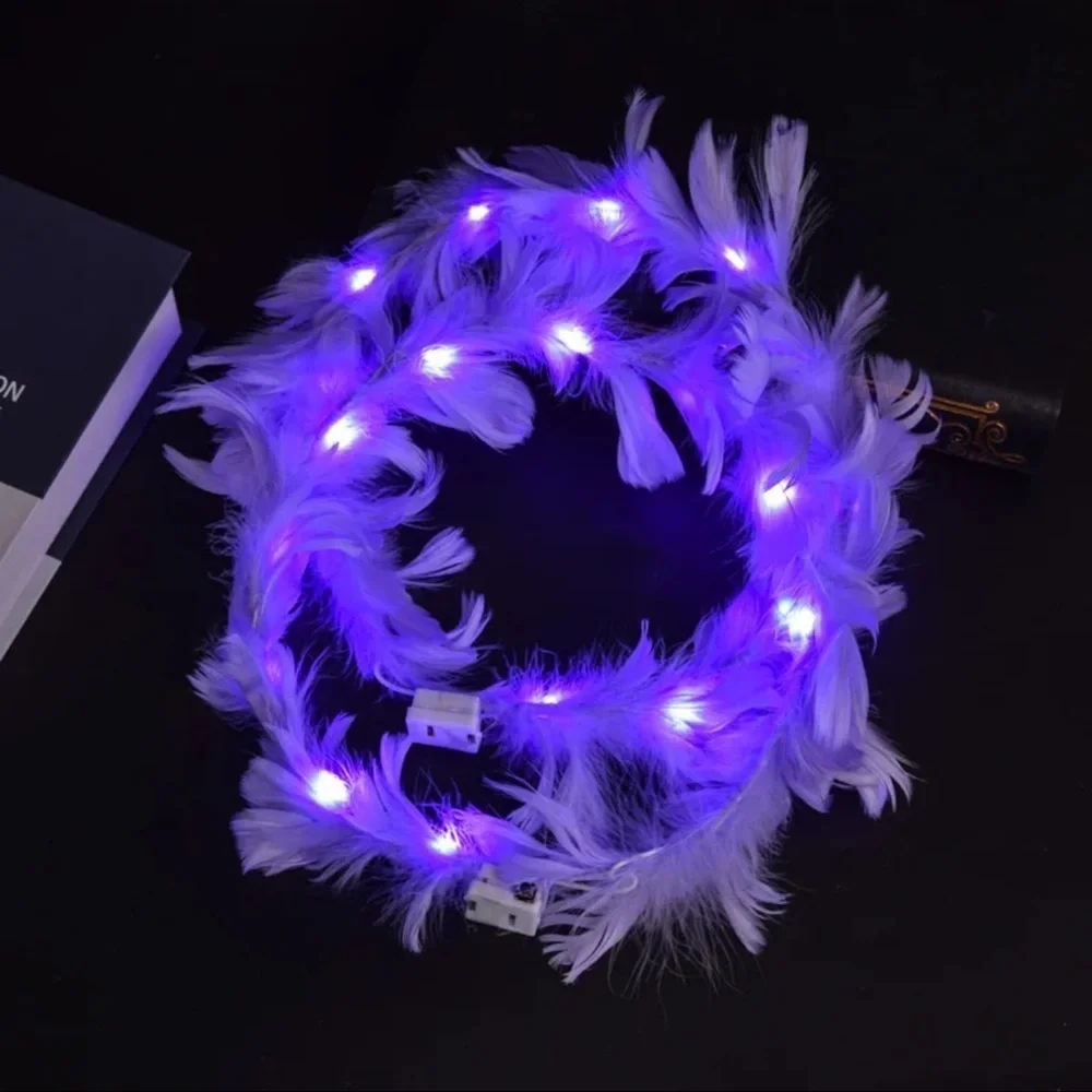 LED Goddess Headband - Light Up Mardi Gras Feather Headpiece, NYE Accessories